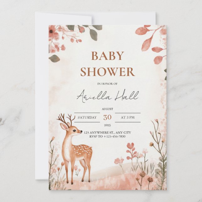 Skogsdjurs Baby Shower Inbjudan (Framsida)