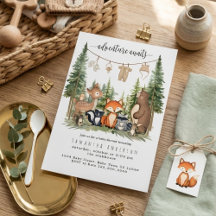 Skogsdjursäventyr Baby Shower Inbjudan