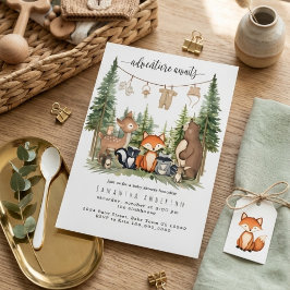 Skogsdjursäventyr Baby Shower Inbjudan