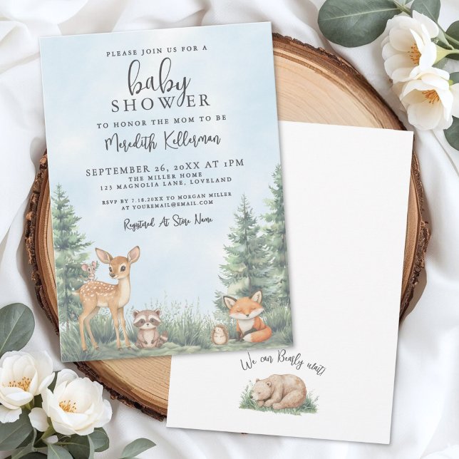Skogsdjursäventyr Baby Shower Inbjudningar (Woodland Animals Adventure Baby Shower Invitation)