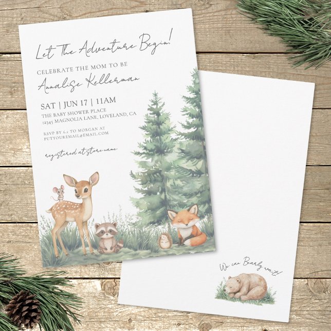 Skogsdjursäventyr Baby Shower Inbjudningar (Woodland Forest Animals Adventure Baby Shower Invitation)
