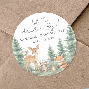 Skogsdjursäventyr Baby Shower Runt Klistermärke