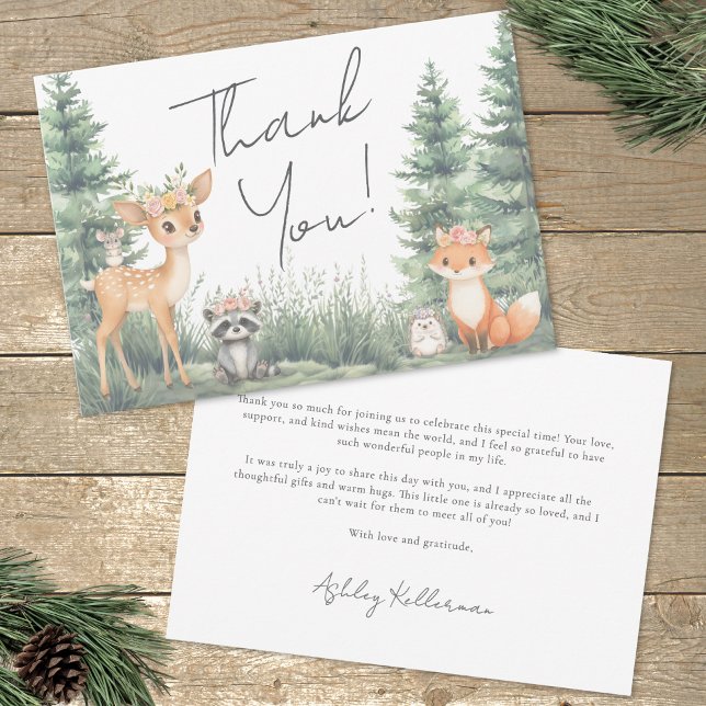 Skogsdjursäventyr Baby Shower Tack Kort (Woodland Forest Animals Adventure Baby Shower Thank You Card)