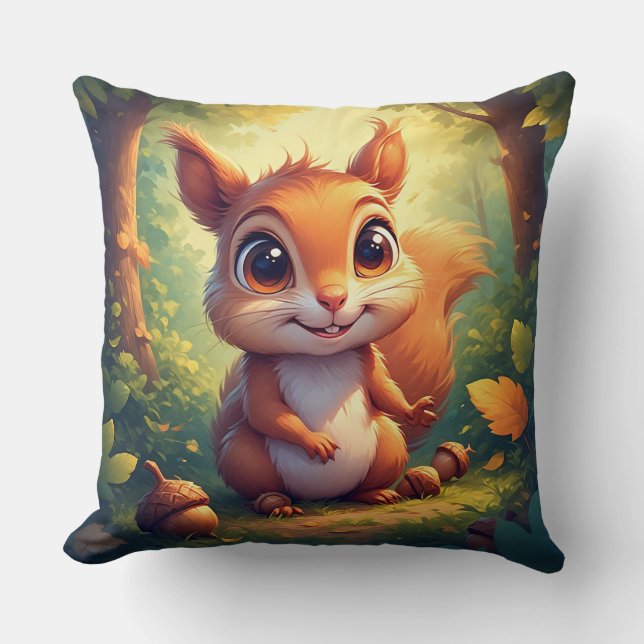 🐿️ Skogsdjursdekoration för mysiga stugrum 🌲 Kudde (Framsida)