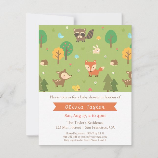 Skogsdjursmönster Baby Shower-inbjudningar Inbjudningar (Framsida)