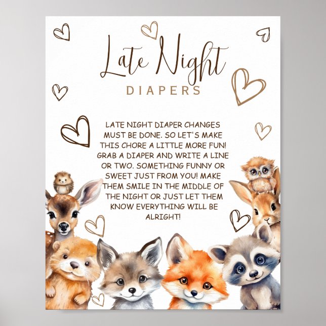 Skogsdjurstema för sena blöjlekar  poster (Framsidan)