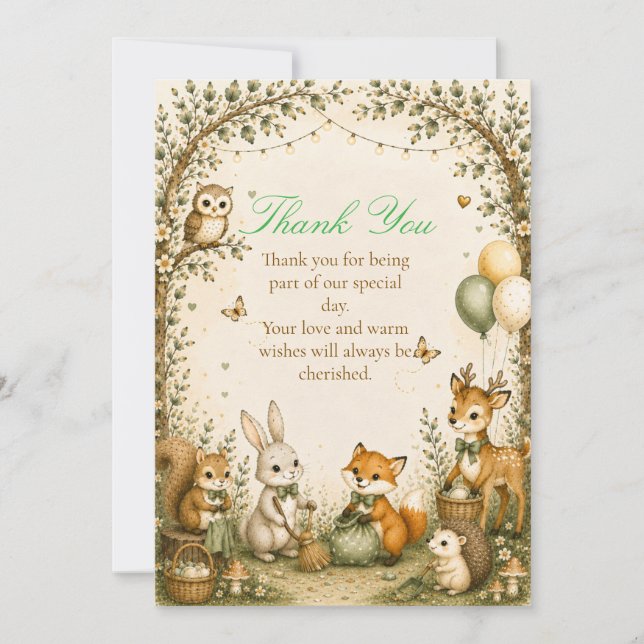 Skogsdjursvänner Baby Shower Tack Kort (Framsida)