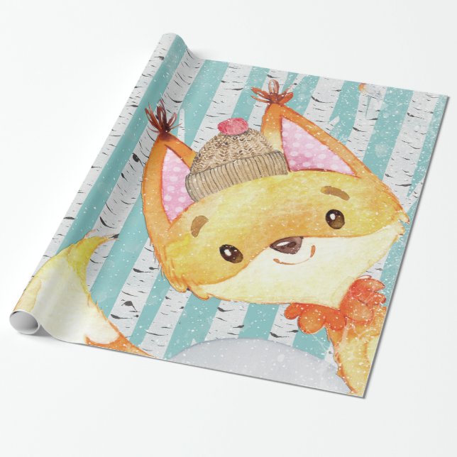 Skogsdjursvänner i Winter Forest-Fox Presentpapper (Utrullad)