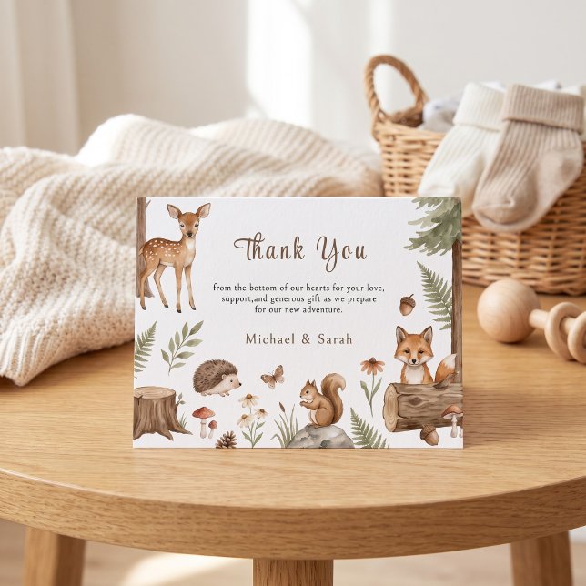 Skogsdyrens Äventyr Väntar Rävstock Tack Kort (Woodland Animals Adventure Awaits Fox Log Thank You Card)