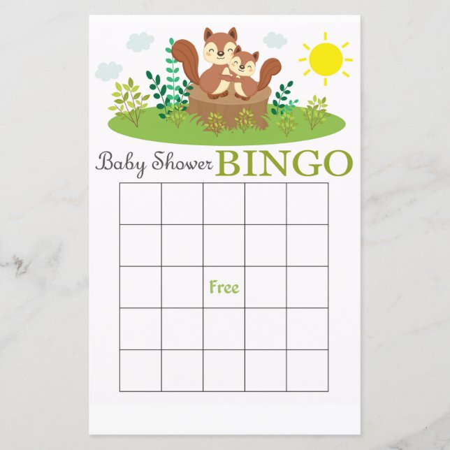 Skogsekorre baby shower bingo (Framsida)