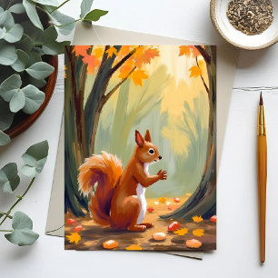Skogsekorre Höstdjur Akvarell Höst Vykort