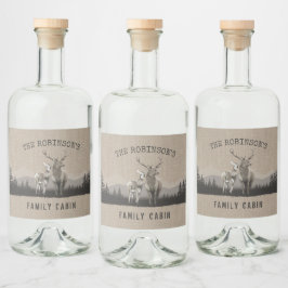 Skogsetiketter för familjekabin Hjort Träd Spritflaskor Etikett