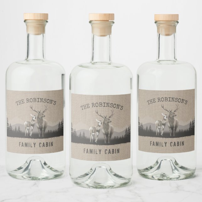 Skogsetiketter för familjekabin Hjort Träd Spritflaskor Etikett (Flaskor)