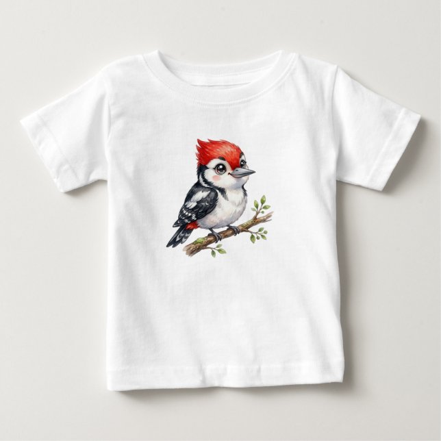 Skogsfågel-Söt Hackspett T Shirt (Framsida)