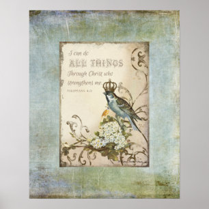 Skogsfåglar - Blåfåglar med Blommigten Krona Poster