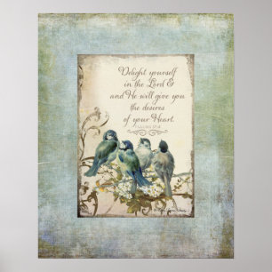 Skogsfåglar - Bluebirds på en Gren-Blommigt Poster