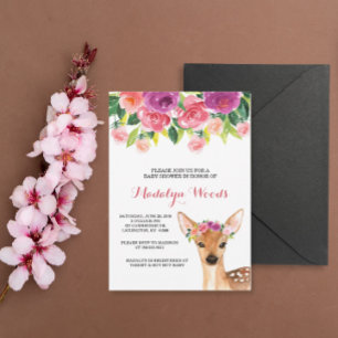 Skogsfärgsfärg, Blommigt Hjort Babykläder Inbjudan