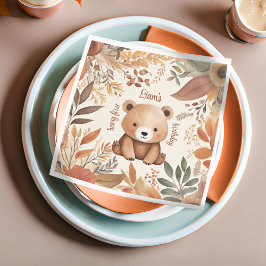 Skogsfärgsfärg första födelsedag Baby Bear Fall Pappersservett