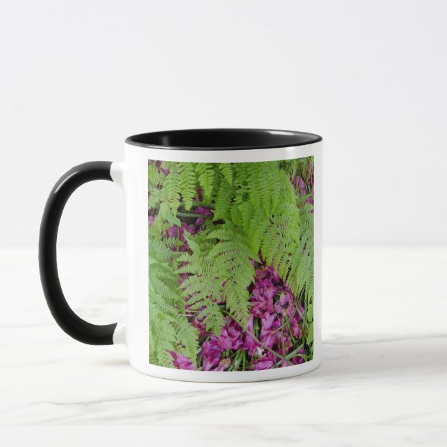 Skogsfärne med rosa blomblad på marken mugg (Vänster)