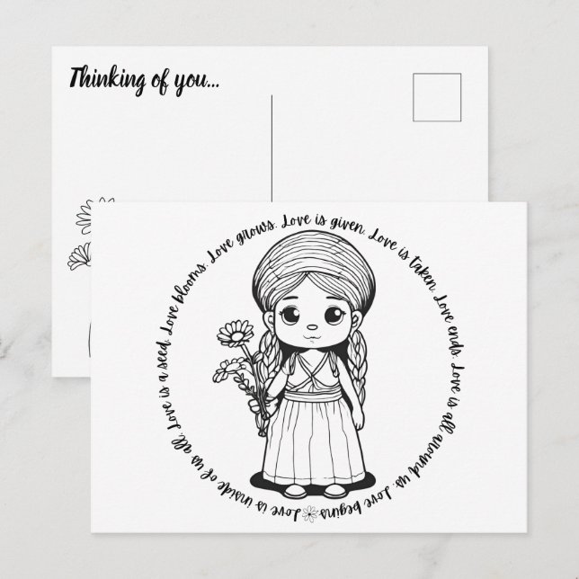 Skogsflicka med prästkragar vykort (Fram/baksida)