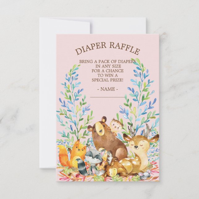 Skogsflickor Babyskor Diaper Raffle Biljett Inbjudningar (Framsida)