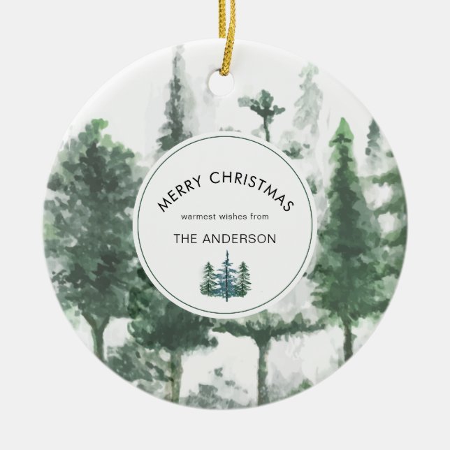 Skogsfoto med minimalistisk Chic av julfärg Julgransprydnad Keramik (Framsidan)