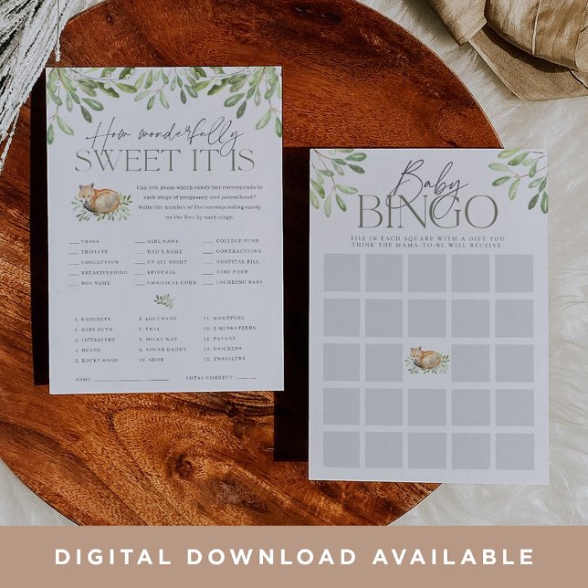 Skogsfox-Dubbla, sidfots spelkort för babyskor Inbjudningar (Skapare uppladdad)