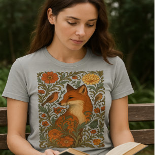 Skogsglans Rävmotiv i Blomning T Shirt