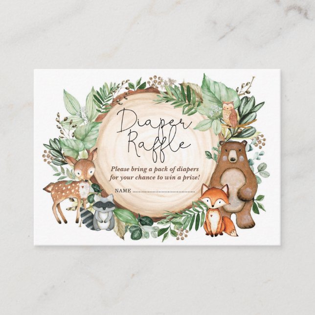 Skogsgrey Woodland Animals Diaper Raffle Tilläggskort (Framsida)