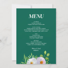 Skogsgrön blomstertryckbar bröllopsmeny inbjudningar