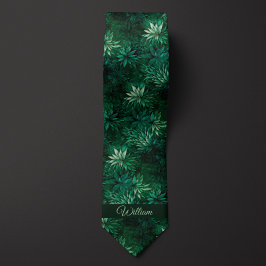 Skogsgrön botanisk monogram slips