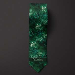 Skogsgrön botanisk monogram slips