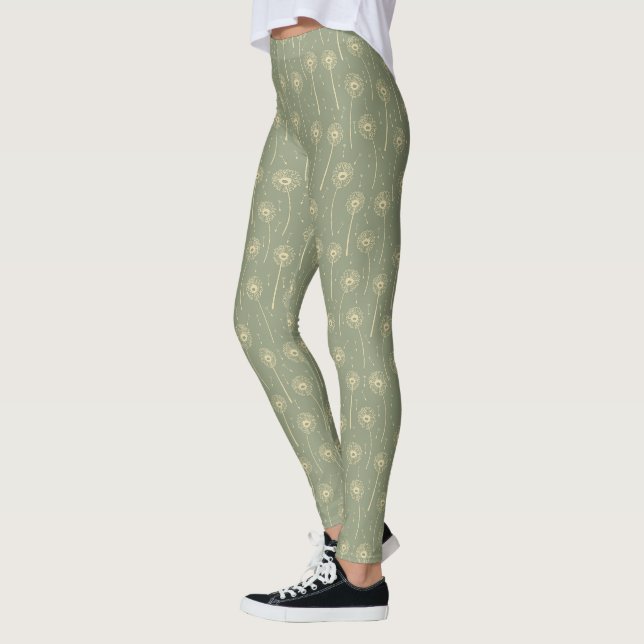 skogsgrön gul bohemisk maskrosmönster leggings (Vänster)