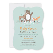 Skogsgrön mynta och orange baby shower inbjudan