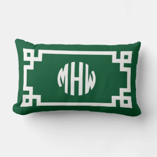 Skogsgrön vit cirkel monogram grekisk nyckel DIY B Lumbarkudde
