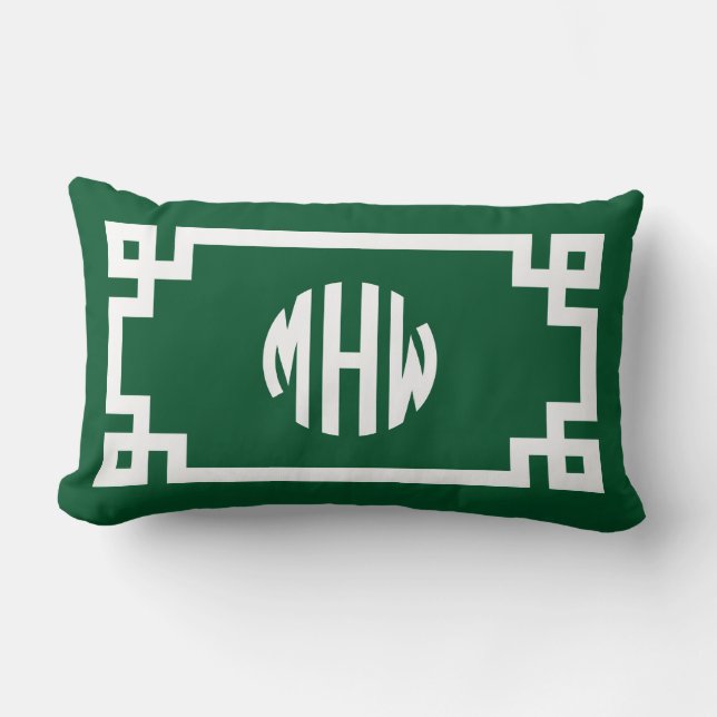 Skogsgrön vit cirkel monogram grekisk nyckel DIY B Lumbarkudde (Framsida)
