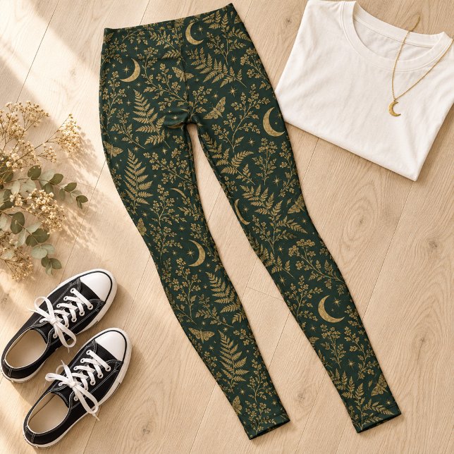 Skogsgröna månmoth botaniska leggings (Forest Green Moon Moth Botanical Leggings)