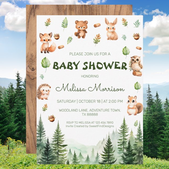 Skogshämmare för skog från Rustic Pojke Inbjudningar (Woodland Forest Animals Rustic Baby Boy Shower Invitation)