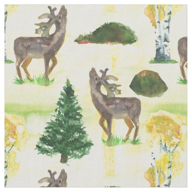 Skogshjort Akvarell Tyg (Närbild)