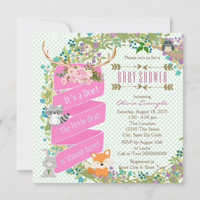 Skogshjort Baby Shower Inbjudningar (Framsida)