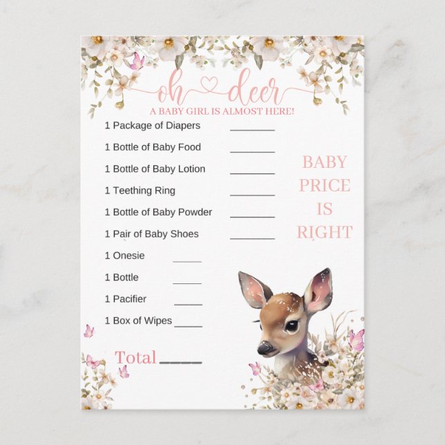 Skogshjort Baby Shower Lek Vykort (Framsida)