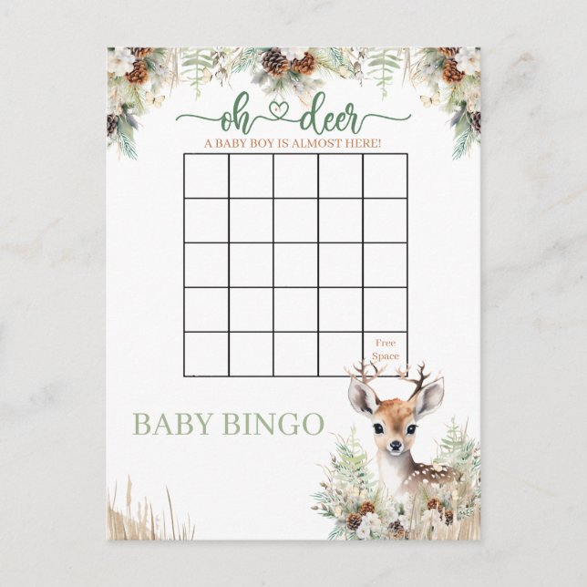 Skogshjort Baby Shower Pojkspel Vykort (Framsida)