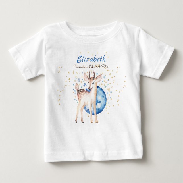 Skogshjort Glittrande Stjärnor Bebis NAMN Gåva Blo T Shirt (Framsida)