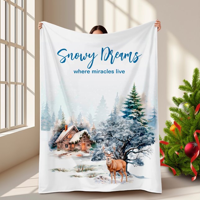Skogshjort i snödrömmar fleecefilt (Snowy Dreams Forest Deer Fleece Blanket)