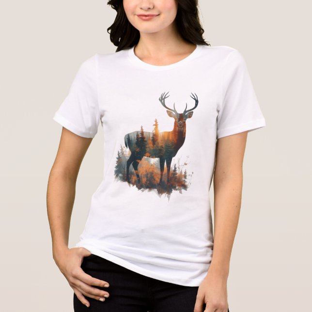 Skogshjort Siluett – Bella+Canvas Dam Tri- T Shirt (Framsida)