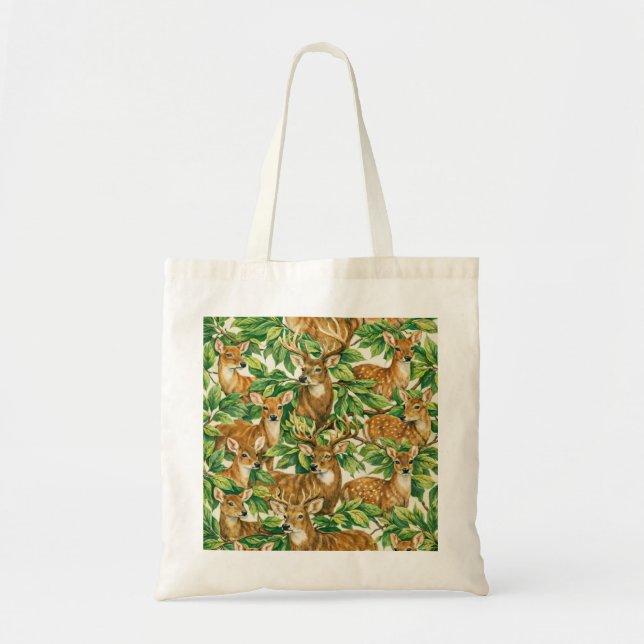 Skogshjortar och gröna blad mönster tygkasse (Framsidan)