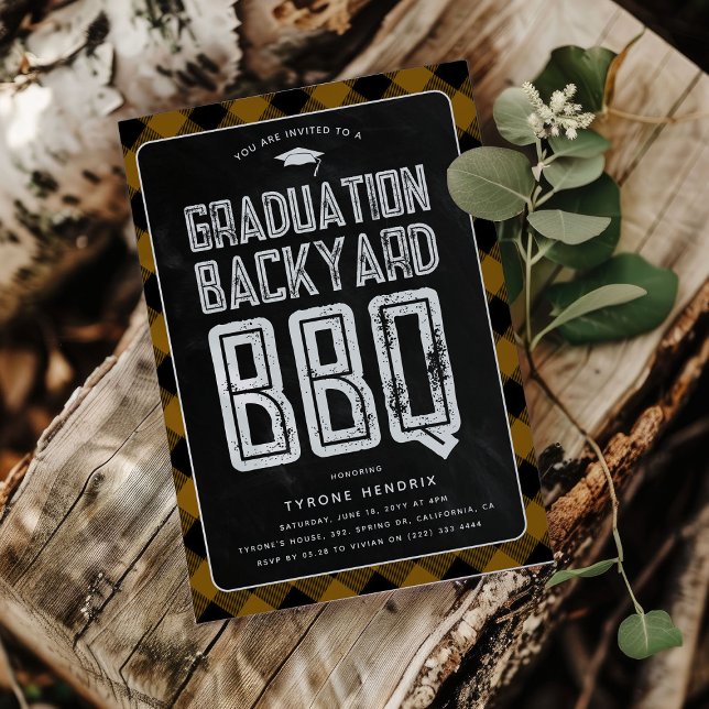 Skogshuggar-rutig bakgårds-BBQ-examensfest Inbjudningar (Skapare uppladdad)