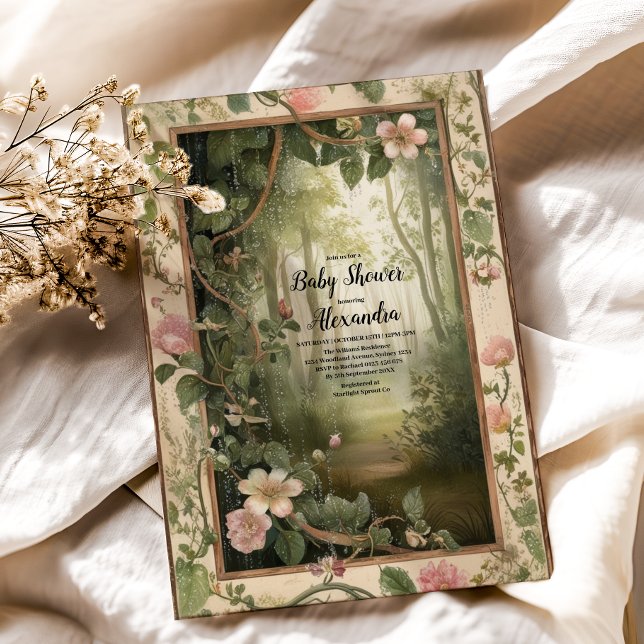 Skogshuggare för Magic Blommigt Baby Shower Inbjudningar (Skapare uppladdad)