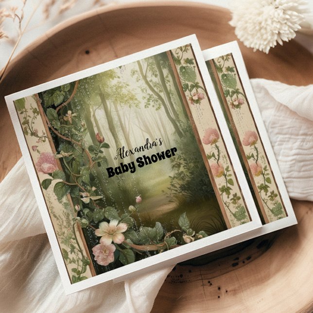 Skogshuggare för Magic Blommigt Baby Shower Pappersservett (Skapare uppladdad)