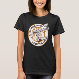 Skogshuggare hugger ved ser bra ut yxor gren t shirt